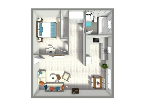 Floor plan for 1 bed, 1 bath, 850 sqft